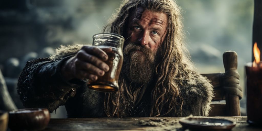 Viking lifting a glass of mead in celebration